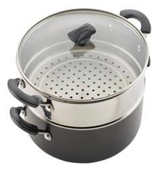 Olla Con Tapa Y Vaporiera Farberware 22298 5,5lt Antiadh. Color Negro