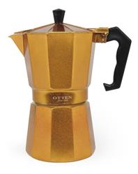 Cafetera Manual De Aluminio Italiana 12 Tazas 600 Ml Otten Dorado