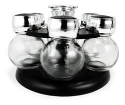Set Especiero Giratorio 6 Frascos Vidrio Con Tapa Plástico Negro