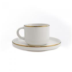 Set Macchiato Sakura Gold Platito + Pocillo 80 Ml Porcelana Blanco Con Dorado Macchiato