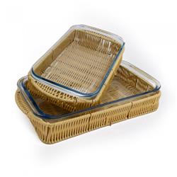 Set X2 Fuentes De Vidrio Con Marco De Ratan 29 Cm Y 34 Cm