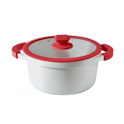 Cacerola 24cm Antiadherente Ceramica Asas Silicona Blanco Con Rojo
