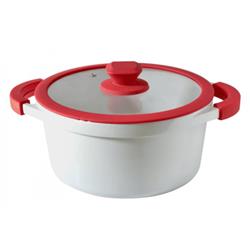 Cacerola 28cm Antiadherente Ceramica Asas Silicona  Blanco Con Rojo