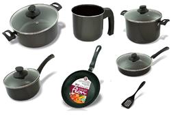 Bateria Cocina 11 Piezas C/guisera Guadix Teflon Tapa Vidrio Negro