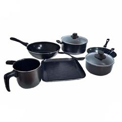 Bateria De Cocina Guadix Teflon 9 Piezas Tapa Vidrio Set Gris Oscuro