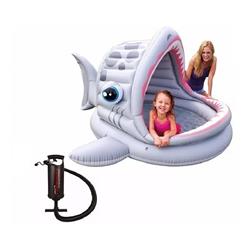 Pileta Inflable Intex Tiburon Con Techo + Inflador Gris