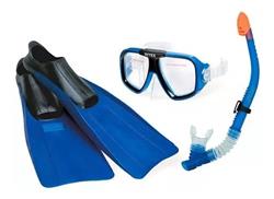 Mascara De Buceo Intex Reef Rider Snorkel Patas De Rana Azul
