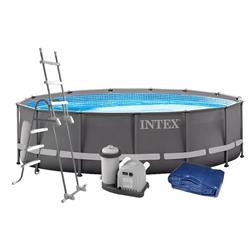 Pileta De Lona Estructural Intex 488x122cm Bomba + Escalera Gris