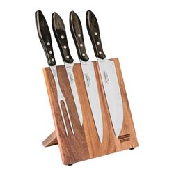 Juego Cubiertos Churrasco Asado 5 Pzs Tramontina Acero Inox Marrón Claro