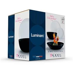 Set 19 Piezas Luminarc Diwali Blanco Negro Platos Ensaladera