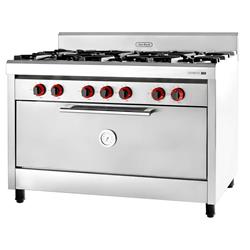 Cocina 6 Hornallas Horno Pizzero 123cm Sol Real Pta Acero Plateado