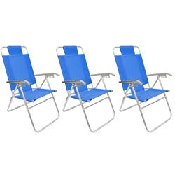 Set 3 Reposera 80015 Silla Aluminio 5 Posiciones Descansar Azul Claro