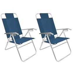 Set 2 Reposera Silla Aluminio Descansar 80015 5 Posiciones Azul Oscuro