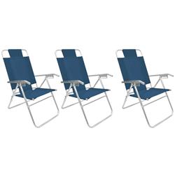 Set 3 Reposera 80015 Silla Aluminio 5 Posiciones Descansar Azul Oscuro