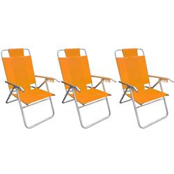 Set 3 Reposera 80015 Silla Aluminio 5 Posiciones Descansar Naranja