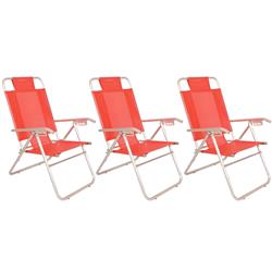 Set 3 Reposera 80015 Silla Aluminio 5 Posiciones Descansar Rojo