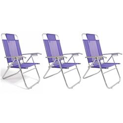 Set 3 Reposera 80015 Silla Aluminio 5 Posiciones Descansar Violeta