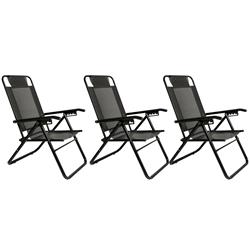 Set 3 Sillon Reposera Plegable Black 80040 Descansar 5 Pos Negro