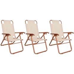 Set 3 Reposera Aluminio Playera Descansar Liviana 5 Pos Beige