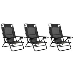 Set 3 Reposera Sillón 80050 Aluminio Descansar 5 Posiciones Negro