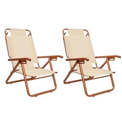 Set X2 Reposera Playera Baja 5 Pos Aluminio Descansar 80053 Beige
