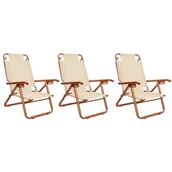 Set 3 Reposera Playera Baja 5 Posiciones Descansar Aluminio Beige