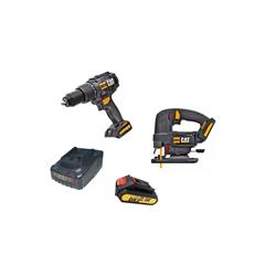 Taladro Cat + Sierra Caladora Con Cargador Y Bater