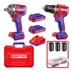 Combo Emtop Llave De Impacto 400nm + Taladro Percutor 66nm Rojo