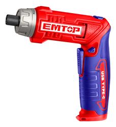 Destornillador Inalámbrico Emtop 8 V + Set 17 Piezas Rojo