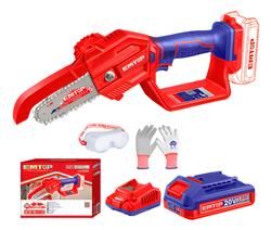 Motosierra Inalámbrica Emtop 20v Bateria Cargador Accesorios Rojo